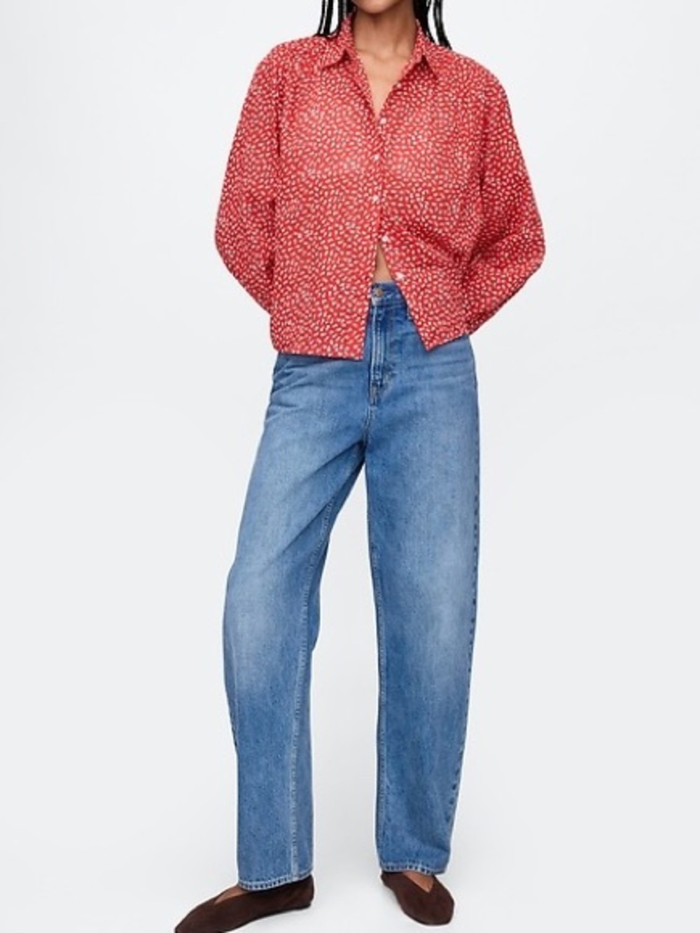 Gap Relaxed Button-Front Shirt, red floral print - Picture 3 of 9